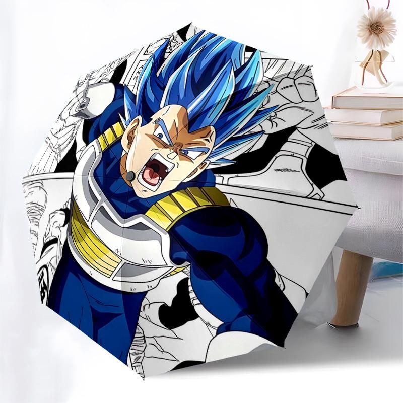 1pc Dragon Ball Z Vegeta Super Saiyan Blue Automatic Folding Umbrella, 3-Panel Design, 8-Bone Frame Outdoor Umbrella, Perfect Gift for Fans, Travelers
