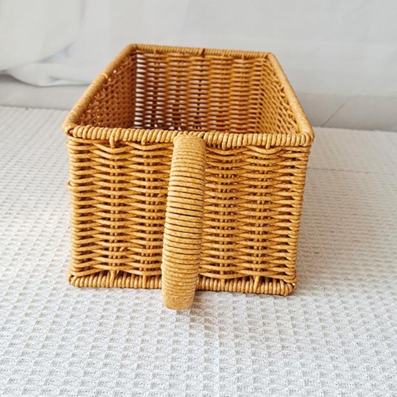 Plastic Rattan Finishing Basket for Desk Organization Desktop Small Item Organizer Portable Kitchen Storage Bin