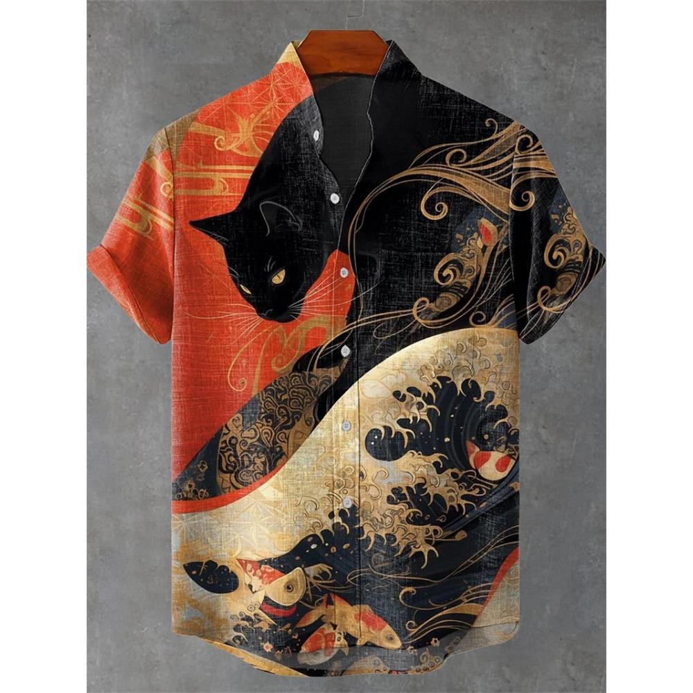 

Men s Funny Cat Art Shirt Fashion 3DUFO Printed Linen Shirt Casual Beach Summer Top Men s Short Sleeve Shirt XL