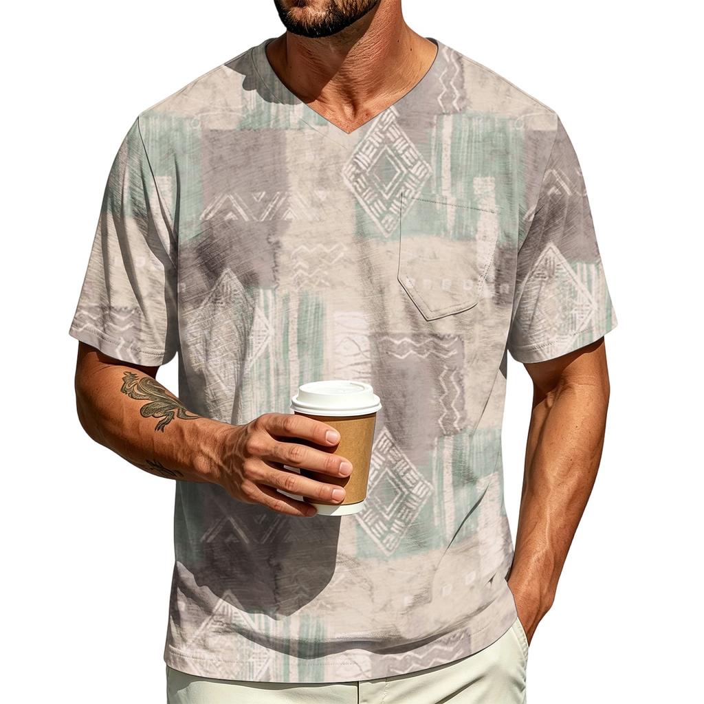 Men's Casual V-Neck Short Sleeve T-Shirt Lightweight Breathable