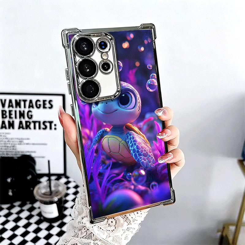 Cartoon Ocean Sea Turtle Plating Phone Case For Samsung Galaxy S24 S25 FE S26 Edge S23 Ultra S22 S21 Plus S20 Anti-Fall Airabag