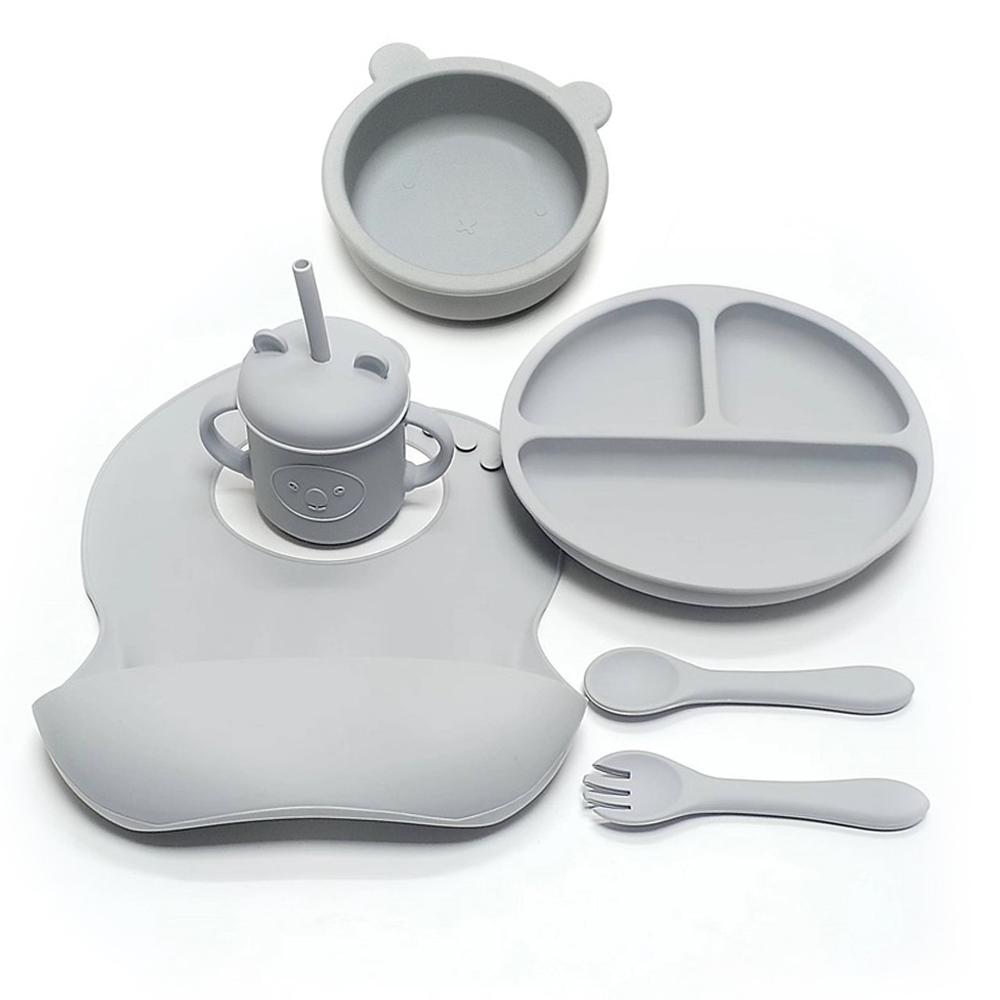 Non-Toxic 6Pcs Children'S Silicone Tableware Set For Men And Women Children'S Bowls Cartoon Dinner Bowl Bib Water Cup Kit