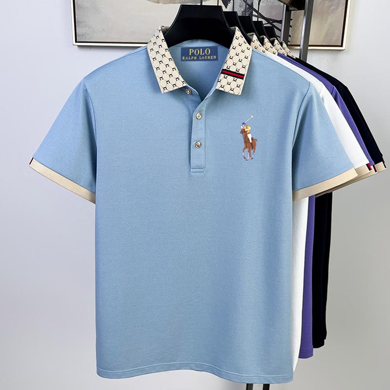 Polo Ralph Lauren 2025 Léto Pánské Nové Výšivka Pony Jednobarevné Volné Barevný Límec Business Casual Polokošile