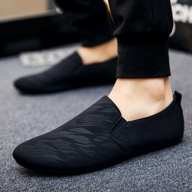 

Men S Black Patterned Loafers Breathable Canvas Slip On Casual Shoes Soft Sole, Fashionable Men Shoes Set Bare The Four Seasons 39