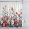 Rose Flower Shower Curtain Waterproof Shower Curtain Polyester Fabric 3D Printed Curtain Bathroom Decoration With Hook