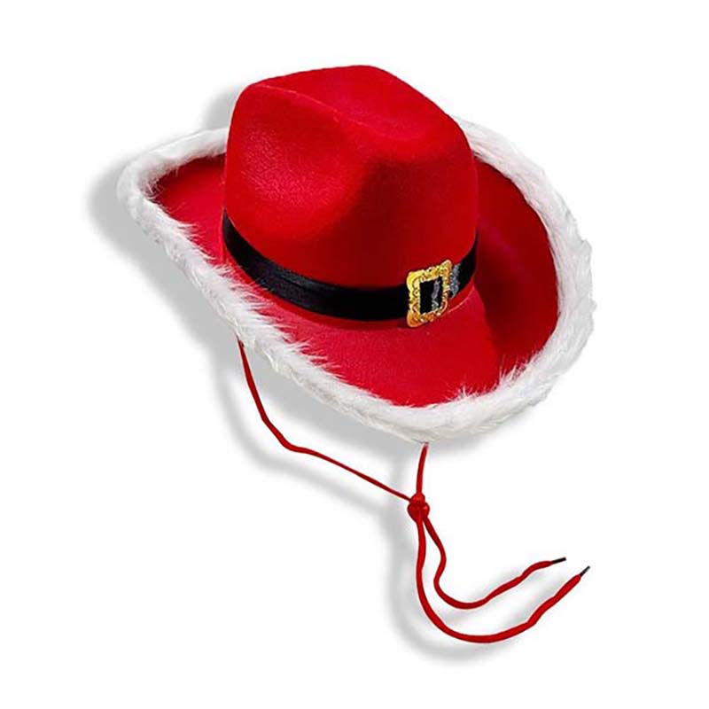 WTEMPO Christmas Red Party Hat with Windproof Rope Winter Christmas-themed Party Plush Brim Prop Hats Creative Indoor & Outdoor Activities Jazz Hats