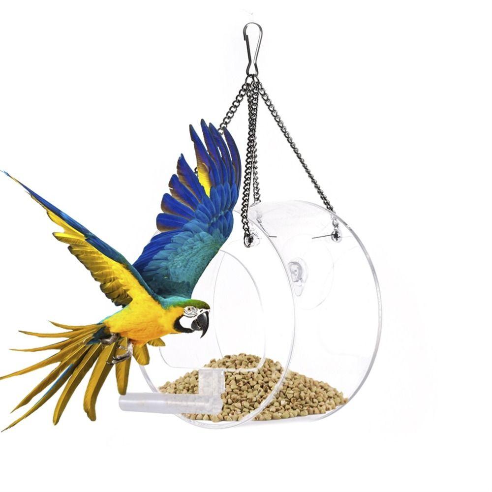Clear Acrylic Window Bird Feeder Strong Suction Cup Transparent Bird House Chain Round Hanging Bird Feeder