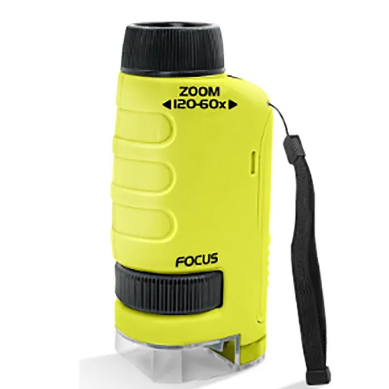Håndholdt Mikroskop Mini Lommemikroskopsett 60-120x Lab Mikroskop Zoomhjul Justerbart med LED for Barn Pedagogisk