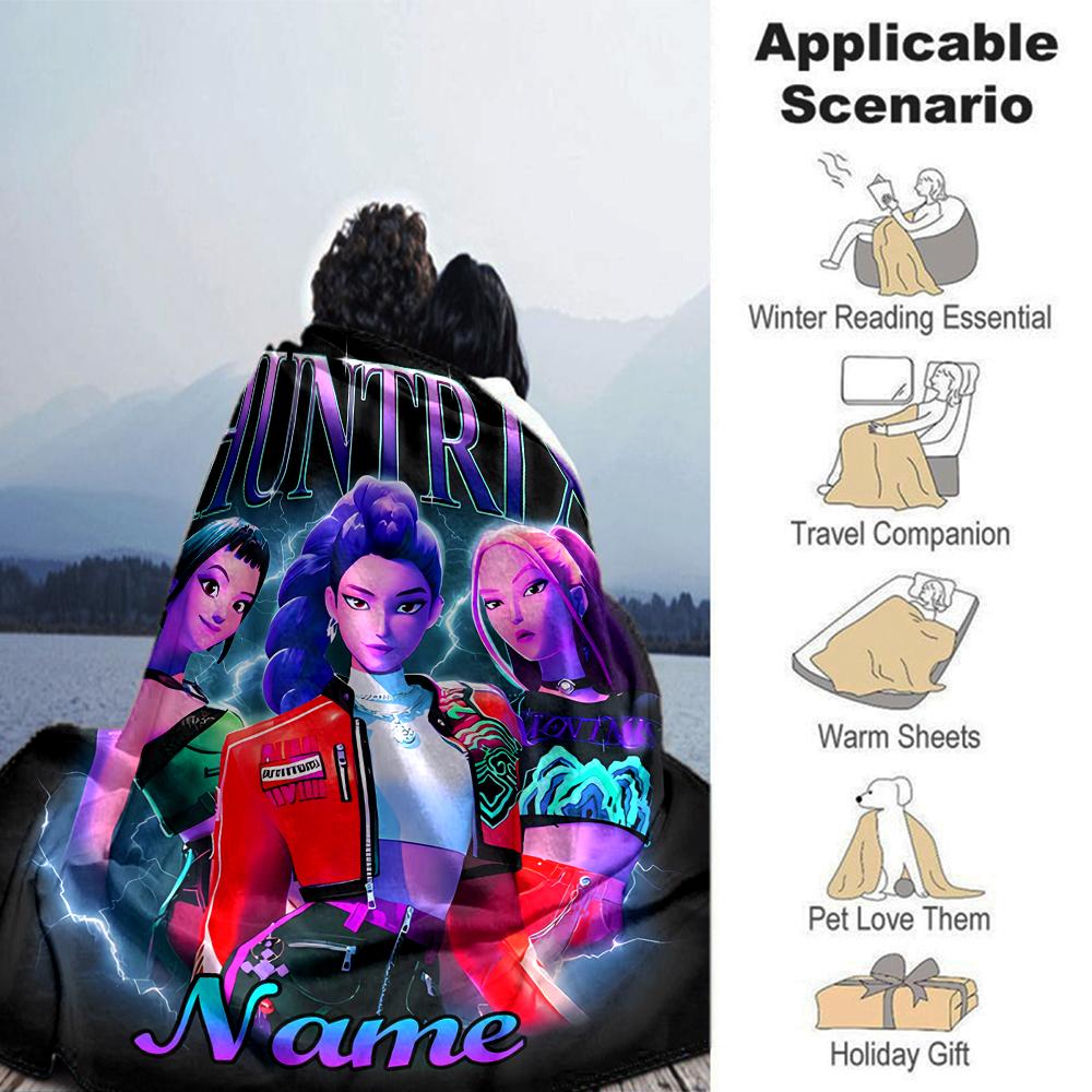 Customiz Name Personality Kpop Demon Hunters  Blanket Soft &Warm Sofa Office Bed Travel Lunch Break Blanket, Gift Suitable All Seasons