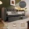Divano Letto 90x200 cm con Luce di Lettura USB Type-C, Day Bed con 2 Cassetti Contenitori, Struttura Letto con Rete a Doghe in Legno, Velluto, Grigio (Senza materasso)