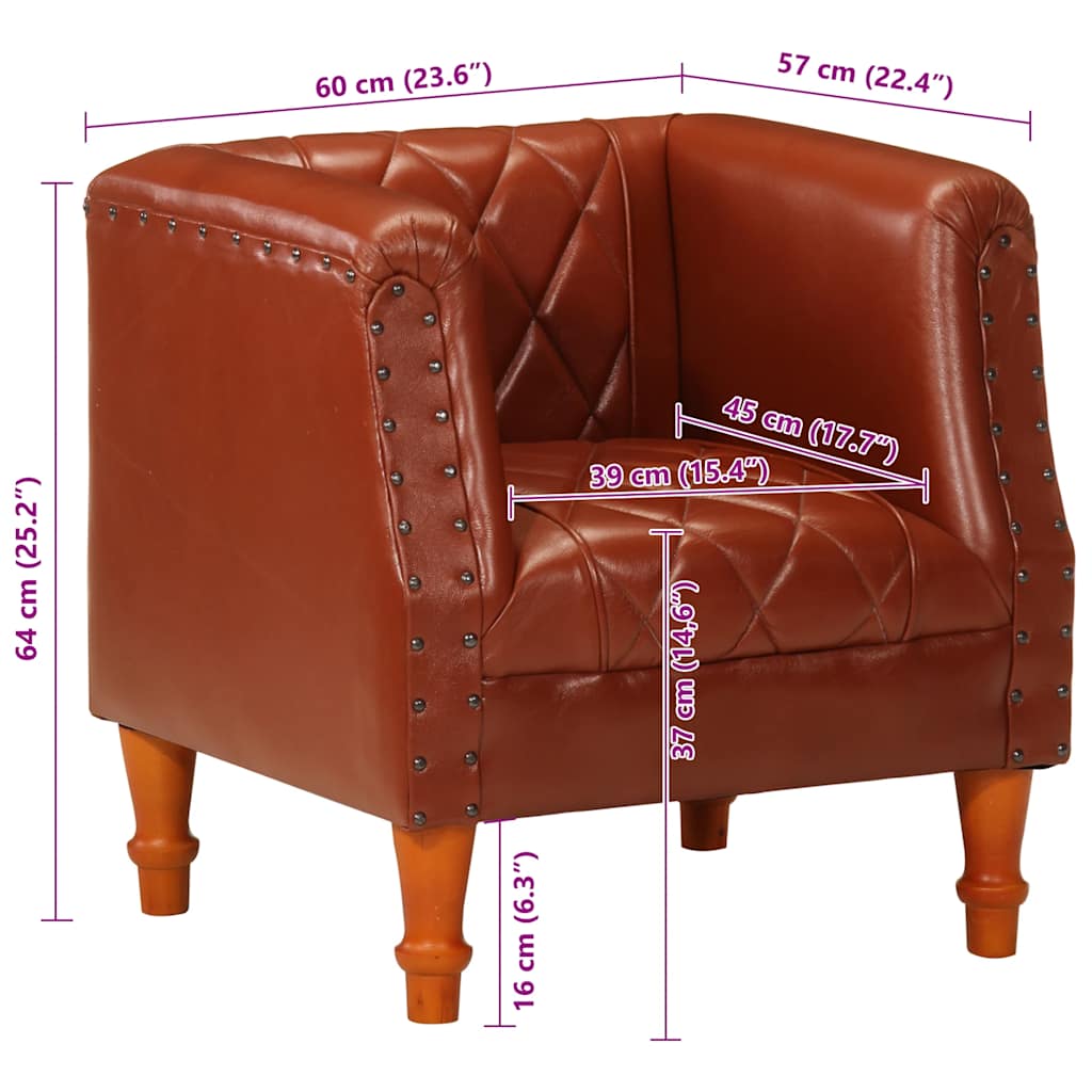 Armchair in Brown Genuine Goat Leather