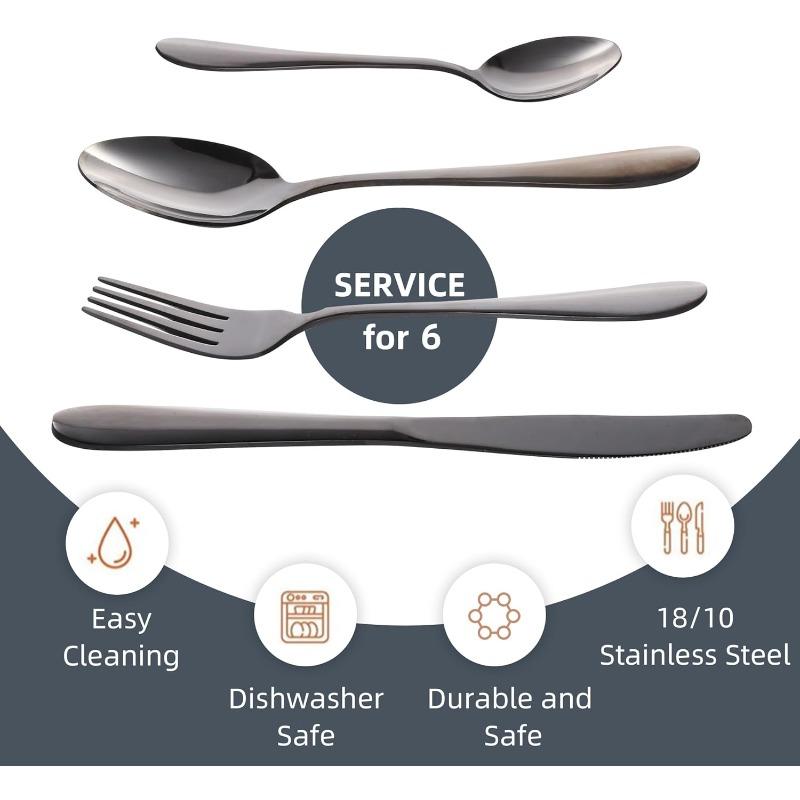 24pcs  Silverware Set with Steak Knives Forks Spoons,Stainless Steel Tableware Cutlery Service for 6,Dishwasher Safe