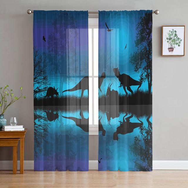 Dinosaur Virgin Forest Sheer Curtains For Living Room Bedroom Tulle Window Drapes For Kitchen Decoration