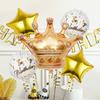 5pcs Crown Theme PE Decorative Balloon Set, Crown Shape Balloon, Happy Birthday Aluminum Foil Balloon Party Supplies