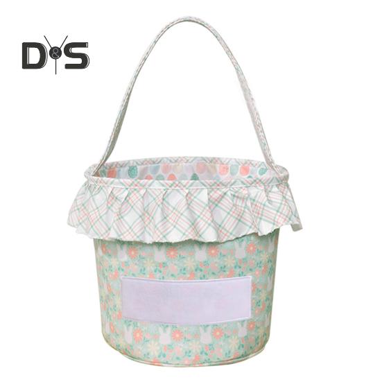 

Кошик для великоднього зайчика Багаторазове тканинне відерце для великоднього відра Кошик для зберігання з гофрами з ручкою для дитячого полювання на пасхальні яйця C