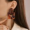 Silver needle square oval resin earrings, European and American retro temperament leopard print earrings, simple and advanced new earrings for women