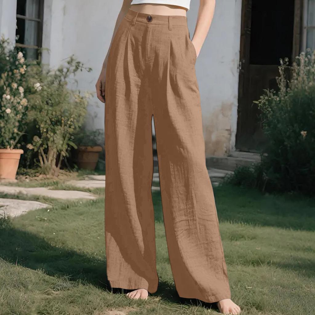 Ladies' Color Casual Fashion Breathable Loose Cotton And Linen Pants