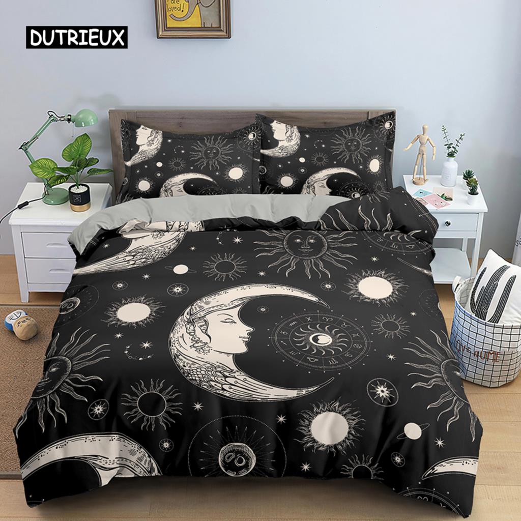 Sun and Moon Duvet Cover Set Tarot Pattern Bedding Set King Size for Bedroom Microfiber Comforter Cover Set for Kids Adults Gift
