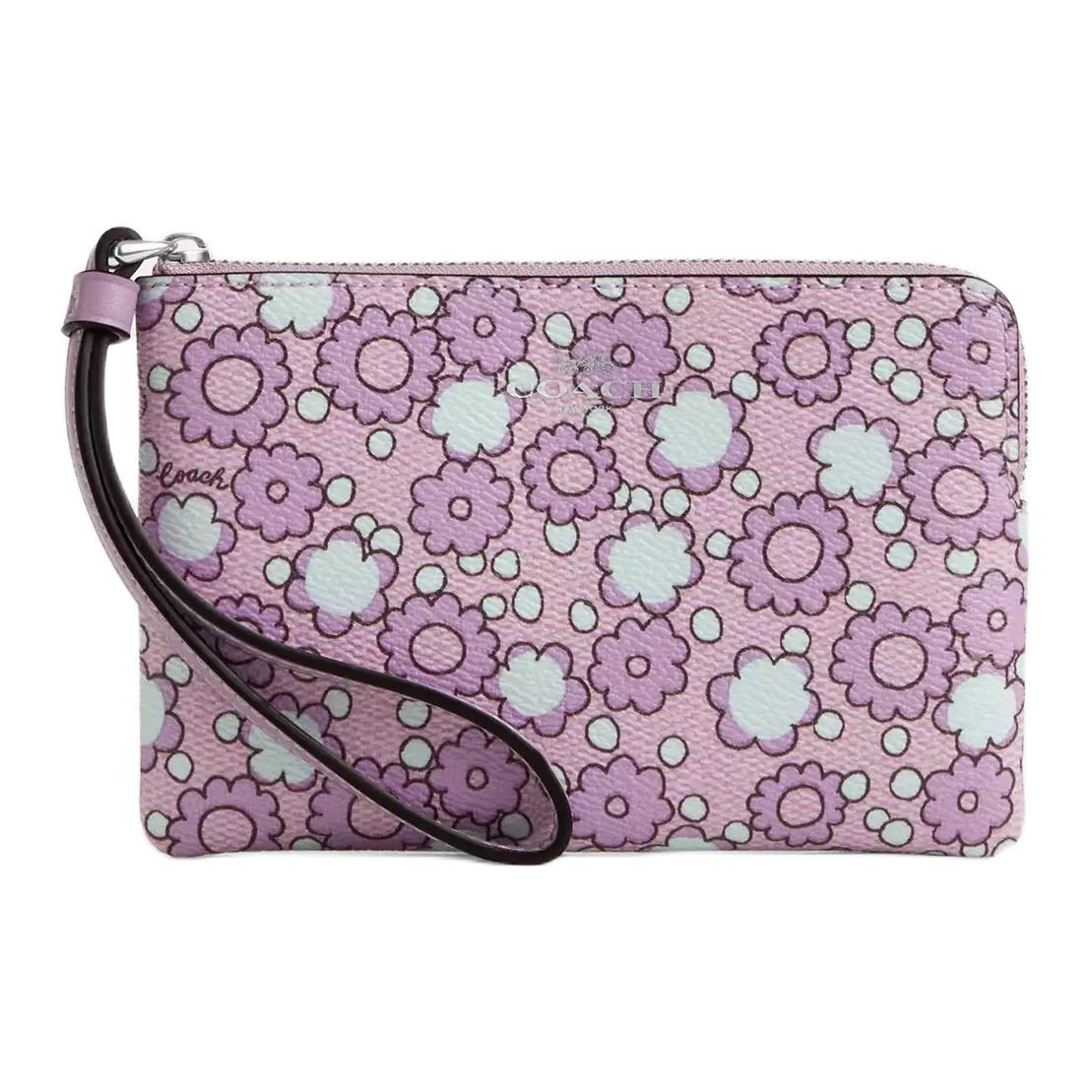 Coach Wristlet 16 Floral Print Design Coated Canvas Clutch Small Women clutch Purple CBP28-SVY2I Basic Set BagDust Bag 15290₽