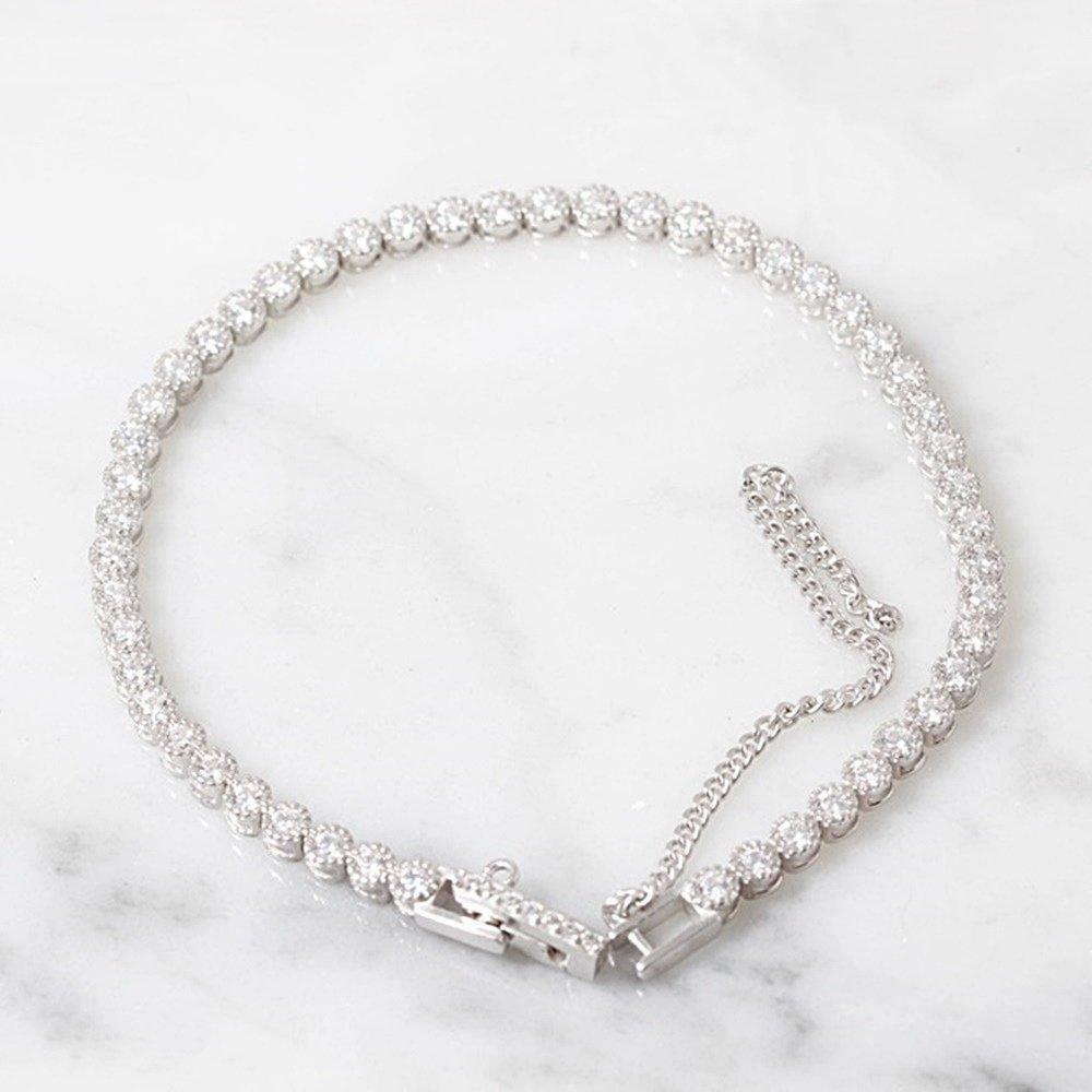 Flower Dot Tennis Cubic Silver Bracelet Multicolor 925 Silver Rainbow Men's and Women's Daily Sterling Silver Couple