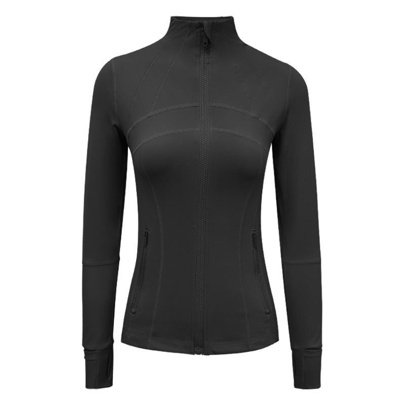 

Куртка облегающего кроя с воротником-стойкой на молнии: Осенне-зимний спортивный топ для йоги и бега с карманами Medium чёрный