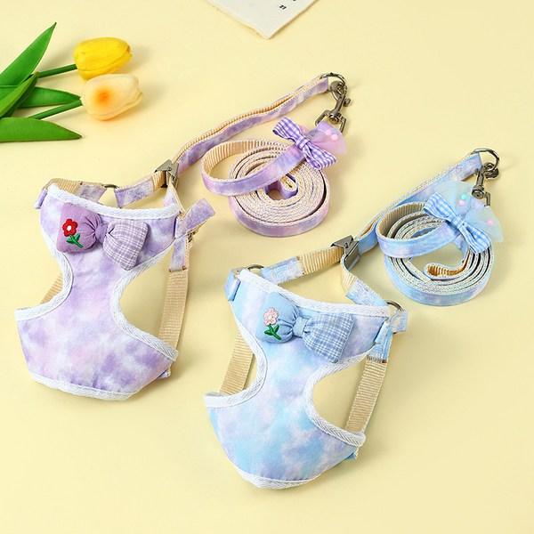 Pastel pet pet ribbon printed harness set, blue