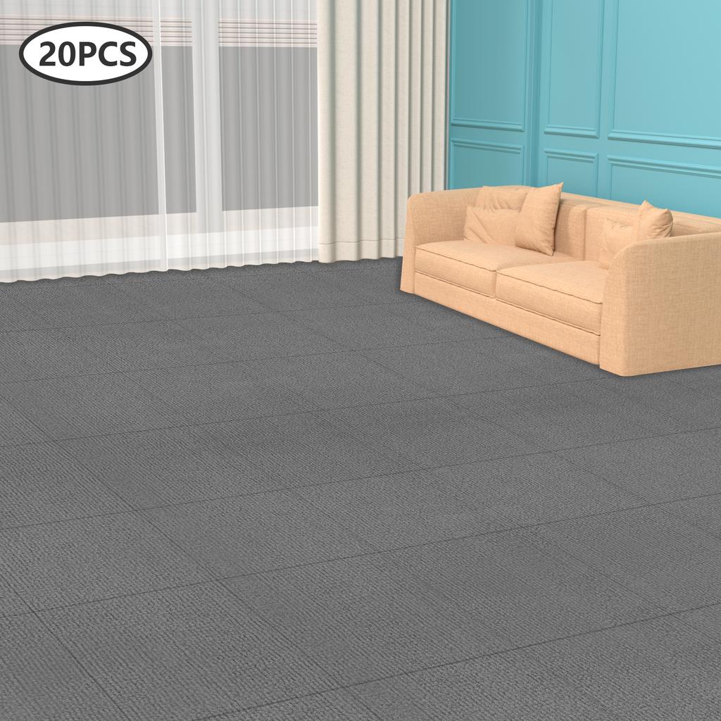 20PCS Carpet Floor Tiles 19.7" X 19.7" Carpet Square Carpet Flooring Self-Adhesive Washable Carpet Tiles for Home Office Hotel