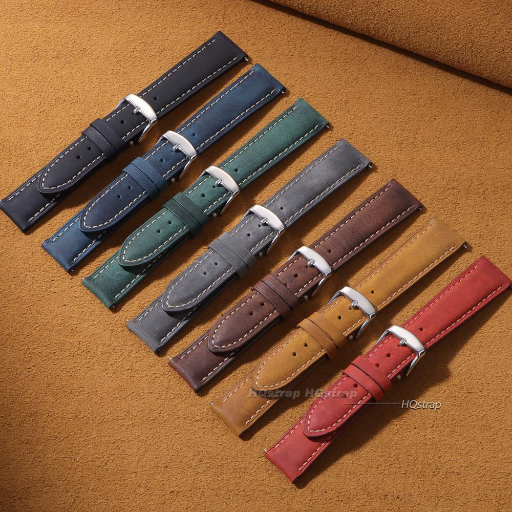 Correa de Reloj de Cuero Genuino de Vaca 18 mm 20 mm 22 mm 24 mm Correa Retro Hecha a Mano con Hebillas Metálicas para Hombres Mujeres Correa de Liberación Rápida