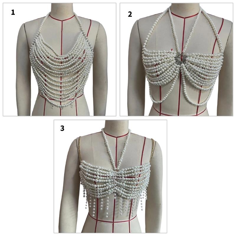 Adjustable Pearls Body Jewelry Body Chain Decoration for Trendy Women Strapless Dresses and Casual Stylish Outfits