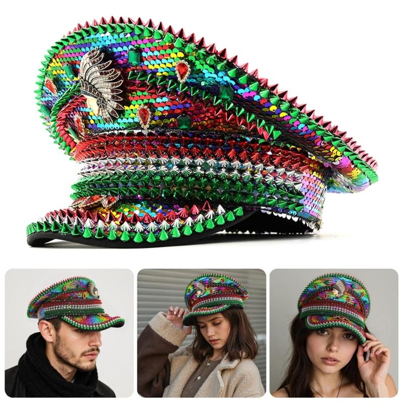 Cappello da Capitano Scintillante Cappello con Paillettes di Cristallo Pesante per Festa di Addio al Nubilato Cappello da Capitano Cappello da Sposa per Attore Attrice