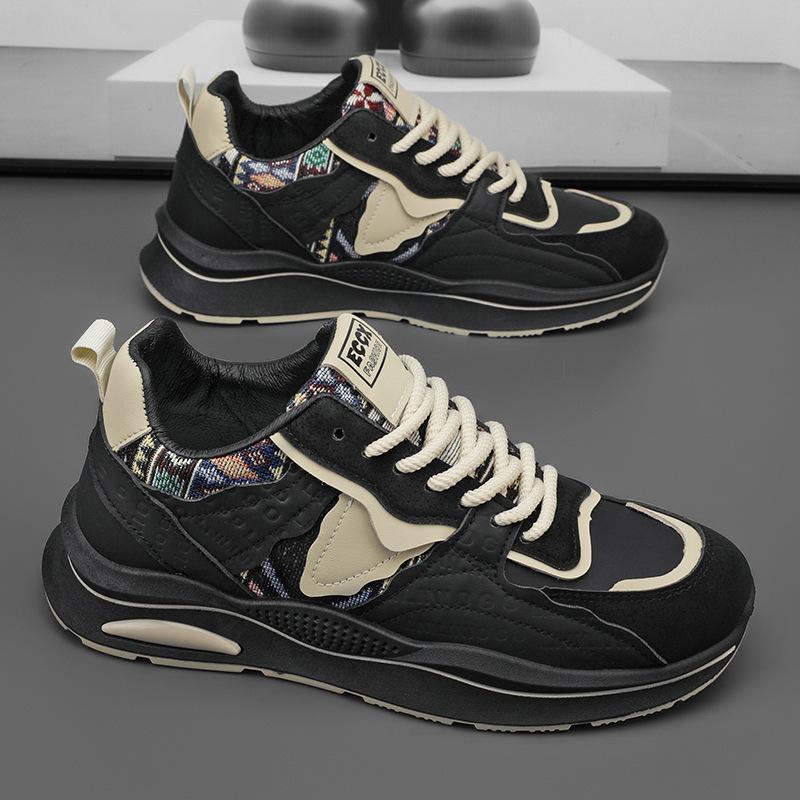 

Popular casual sports men s shoes leather waterproof trendy shoes men s thick soles heightening soft baseplate shoes dad Forrest Gump shoes 44 чёрный