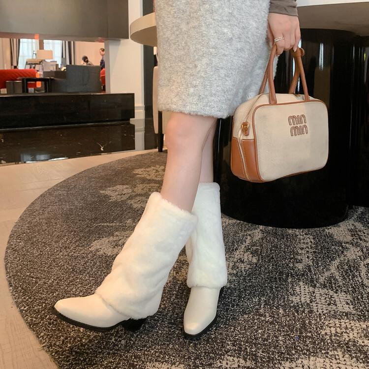 Pointed Hairy Warm Plush Thickened-soled Snow Boots New Winter Cotton Shoes