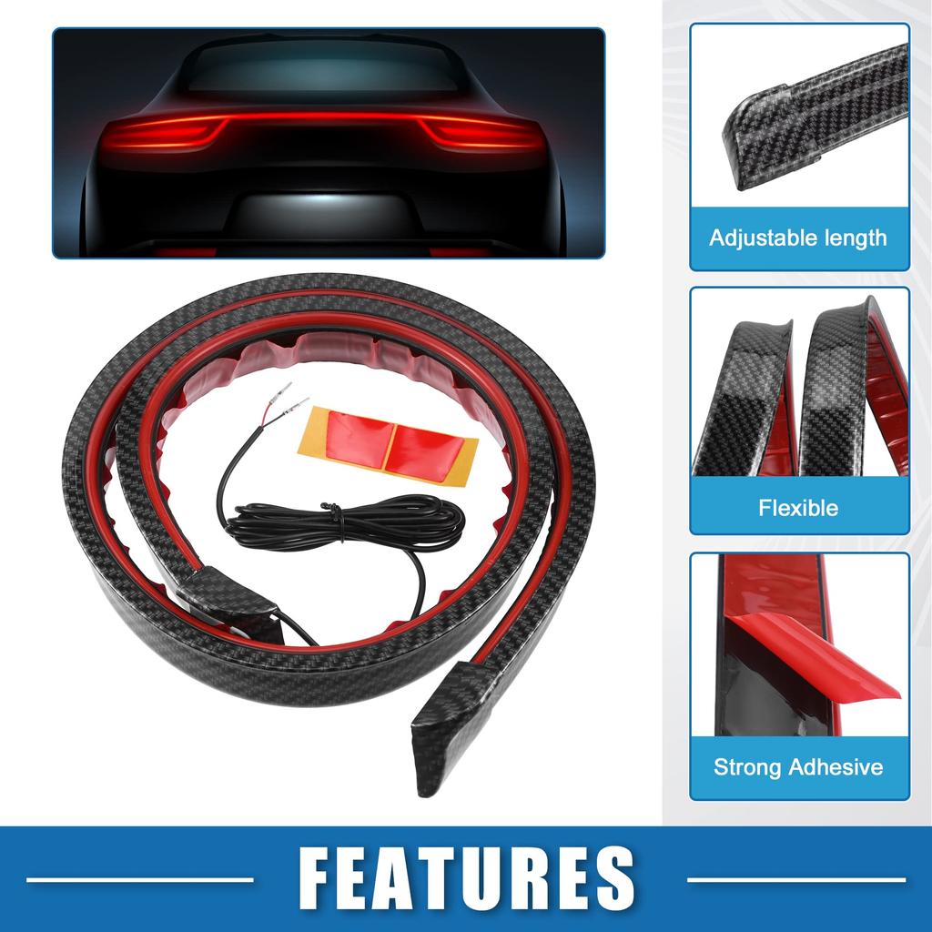 Spoiler Universal para Coche ABSOPRO con Luces LED Rojas 1,2 m/1,2 m Kit de Labio Spoiler para Maletero de Coche Barra Spoiler Tira de Luz Trasera para Coche Patrón de Fibra de Carbono de Goma