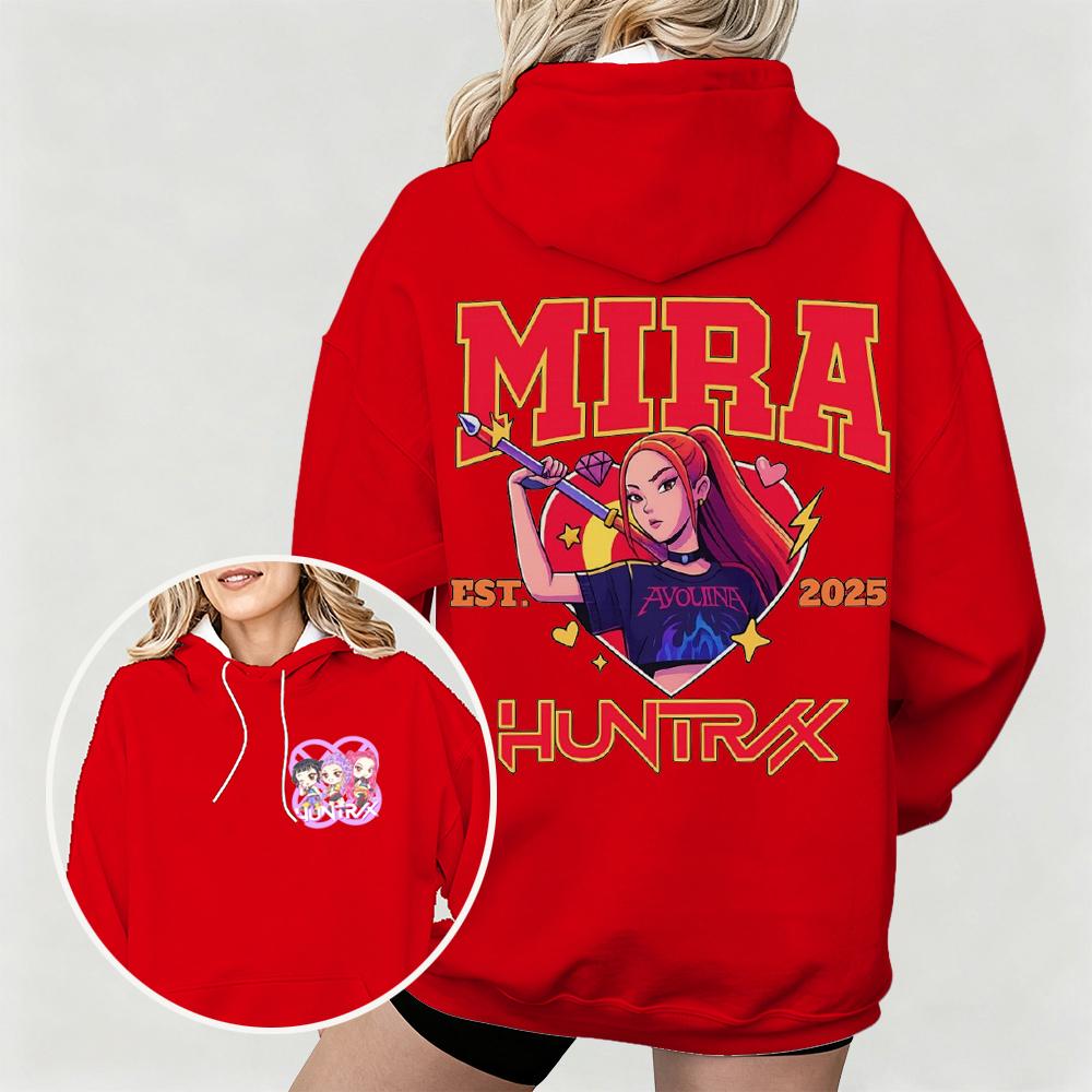 Women KPop Demon Hunters Hoodie with Mira Graphic Character Perfect for Autumn Winter Casual Wear Fashionable Outdoor Pullover