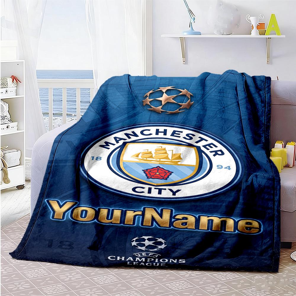 Manchester City 55 Personalized Text Blanket Lightweight Customizable Blanket Warmthful Decor Suitable for Sofa Office Chair Bed Picnics