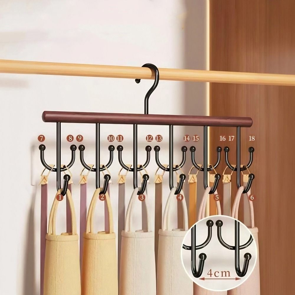 Wall Mounted Wooden Sling Hanger 360 Degrees Rotating Large Capacity Camisole Clothes Hanger with 18 Hooks Space Saving