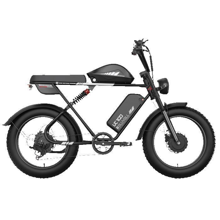 BLUVALL K10 20" Fat Bike Electric Bike, Double Battery 2236Wh, Double Suspension, Black