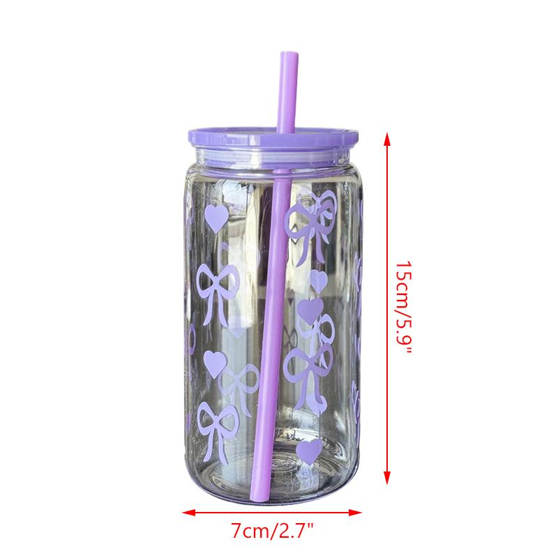 Kawaii Water Bottle Aesthetic Tumbler For Ice Coffee Juice Tea Cute Bowknot Plastic Cups With Straw Lid Portable Drinking Bottle