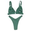 Women's Sexy Ribbed Bikini Set Triangle Top & High Cut Bottom Adjustable Straps Black Swimwear for Beach & Pool