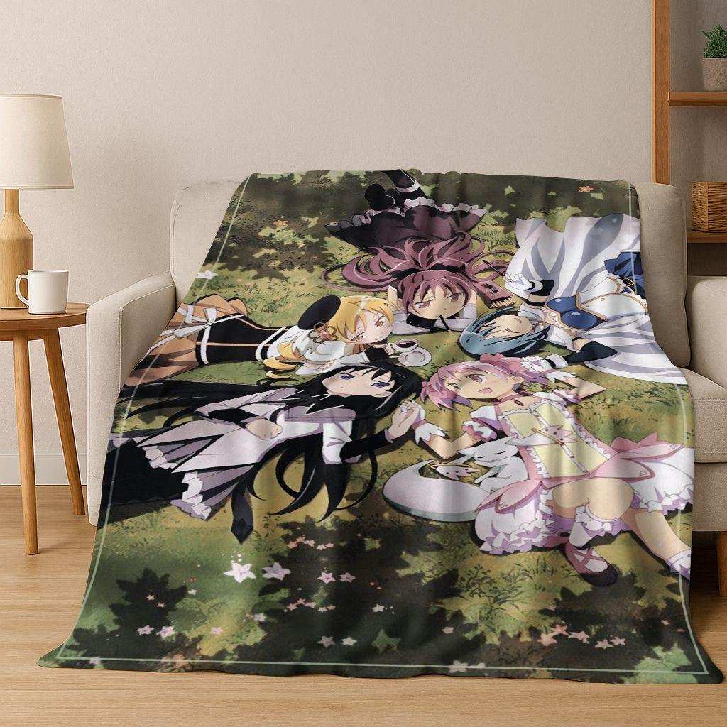 Cartoon Puella Magi Madoka Magica Girl Anime Art Flannel Blanket,Cozy Soft Throw Blanket for Home Bedroom Bed Sofa Cover Kids
