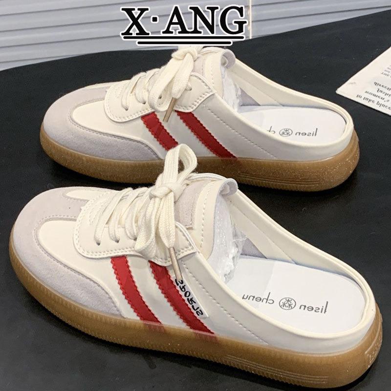 

Cowhide version soft-soled women s shoes bag head half slippers summer wear new one-pedal lazy little white shoes 40