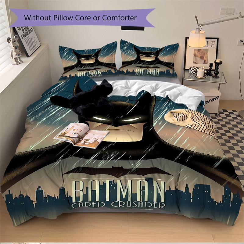 3pcs Batman Caped Crusader Bedding Set, Soft Polyester Duvet Cover and Pillowcases Machine Washable Seasons all suitable 90