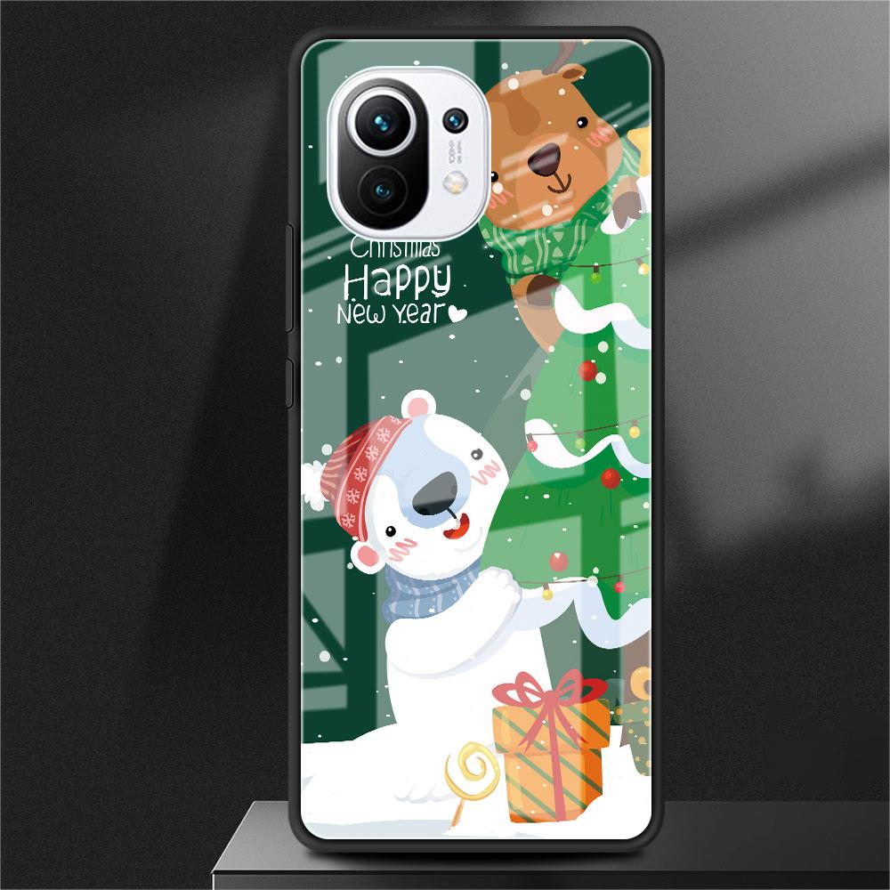 Skleněný kryt pro Xiaomi Poco X3 NFC 11 Lite 11T F3 M3 pro Redmi Note 11 10 9 8 Pro 10S 9S 9A 9C Kryt na telefon Sněhulák Vánoce