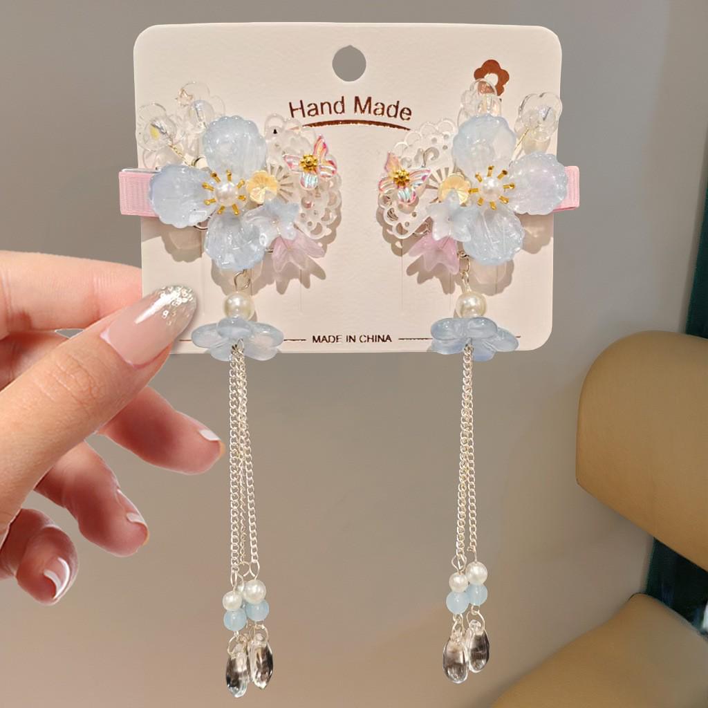Mid-Autumn Hanfu Fairy Hair Clip - Women's & Children's Ancient Style Floral Tassel, Sweet Accessory for Girls