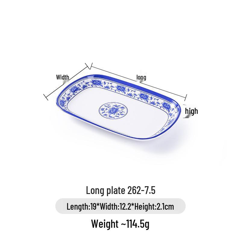 Прямоугольная сине-белая меламиновая тарелка для суши: Фарфоровая посуда гостиничного качества для рыбы, овощей и хот-пота