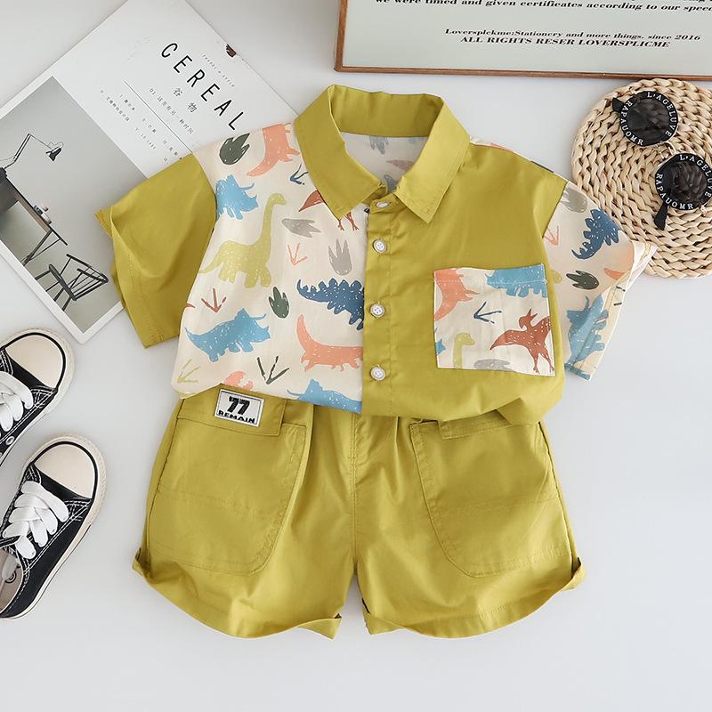 Boys' Summer Outfit Set Summer Baby Fashionable Tie Shirt Short Sleeved T-shirt Children's Two-piece Set