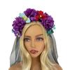 2024 Halloween Simulation Colorful Peony Flower Headband Fairy Butterfly Mexican Wreath Crown Cosplay Party Costume Day Dead