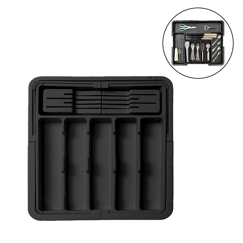 

Органайзер для столовых приборов Расширяемый Органайзер для кухонной утвари в ящик Большой Не содержит БФА Регулируемый Лоток для столовых приборов чёрный