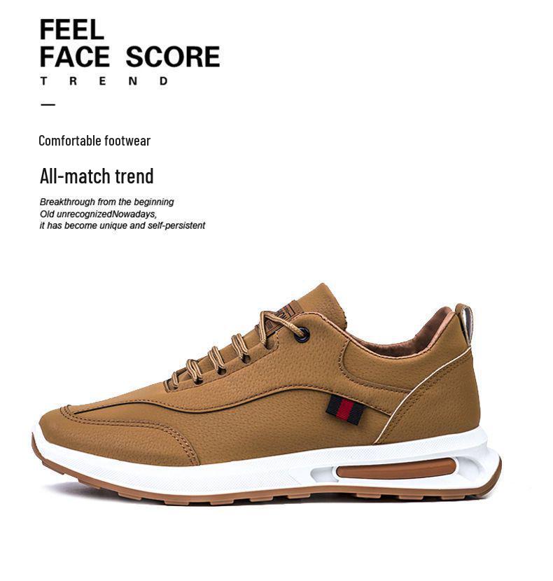 2025 Spring Men's Leather Casual Sports Shoes, Korean Style Versatile Dad Sneakers, Running & Student Footwear