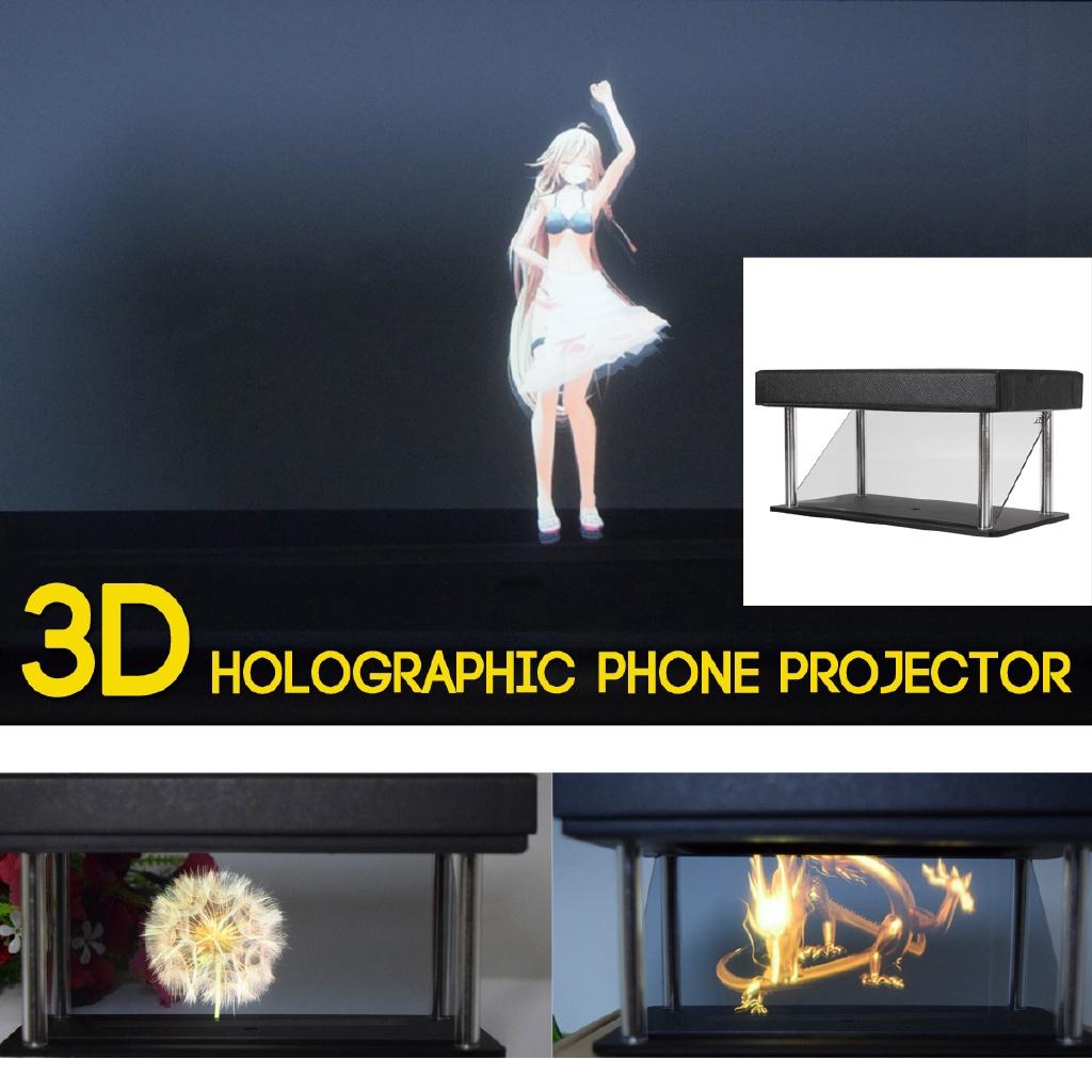 Černý Stojan Projektor Pyramida Hologram Displej 3D Mobilní Telefon Hologram Box Displej Luxusní Vitrína Pro 3.5-6" Použití Nový